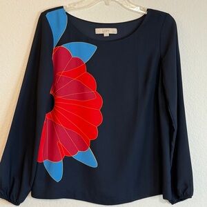 🌺 LOFT Petites XS Navy Floral Long-Sleeve Dress – Elegant & Chic!